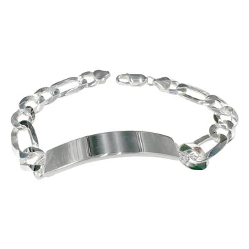 Flat figaro sterling silver ID bracelet - 10mm