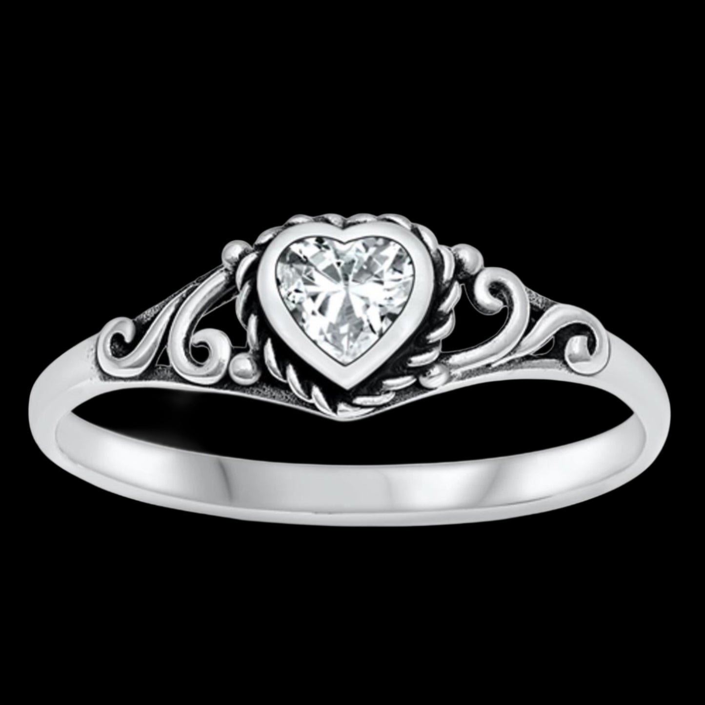 White CZ Heart Sterling Silver ring .925