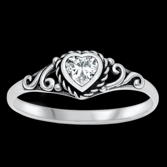 White CZ Heart Sterling Silver ring .925