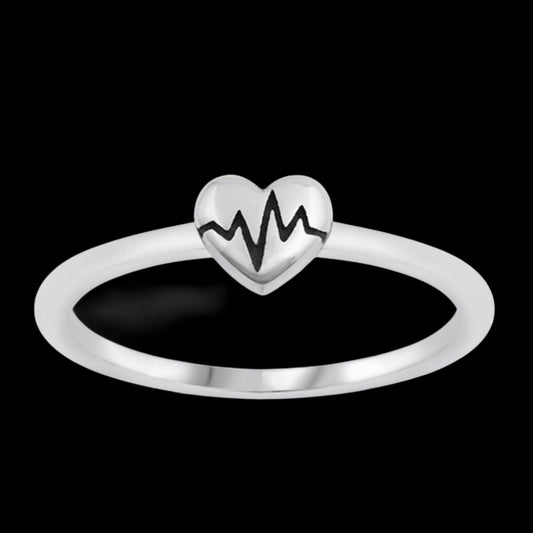 EKG Heart Sterling Silver Ring