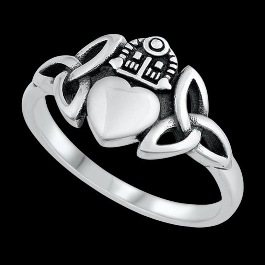 Celtic Triquetra Heart Claddagh Sterling Silver .925 Ring