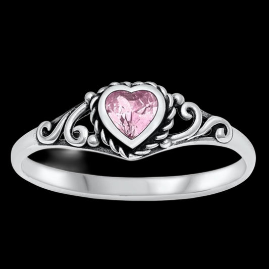 Heart Pink CZ Sterling Silver Ring .925