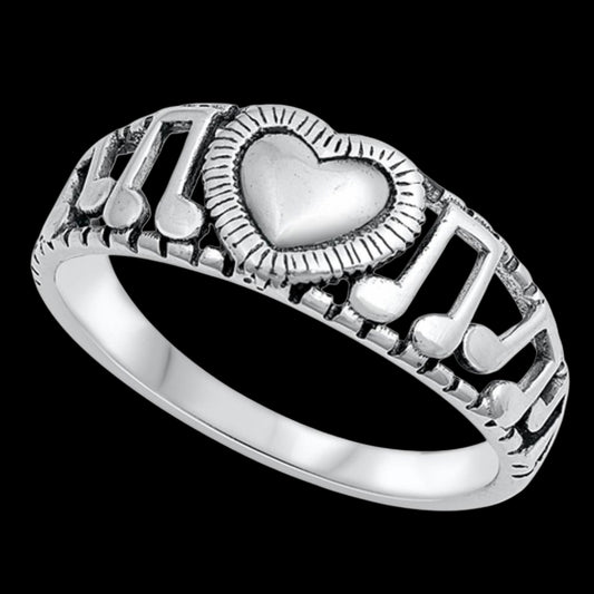 Love Music Notes Heart Sterling Silver Ring