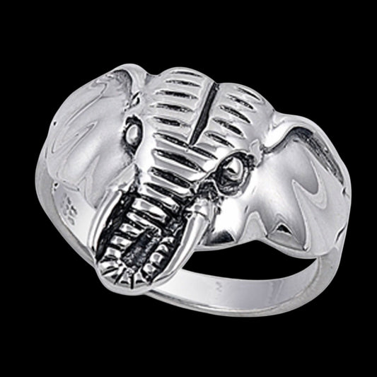 Elephant Head Sterling Silver Ring