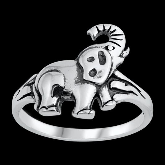 African Elephant Strength Classic Sterling Silver Band Ring