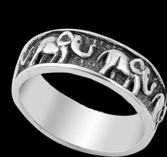 Elephant Animal Sterling Silver Band Thumb Ring