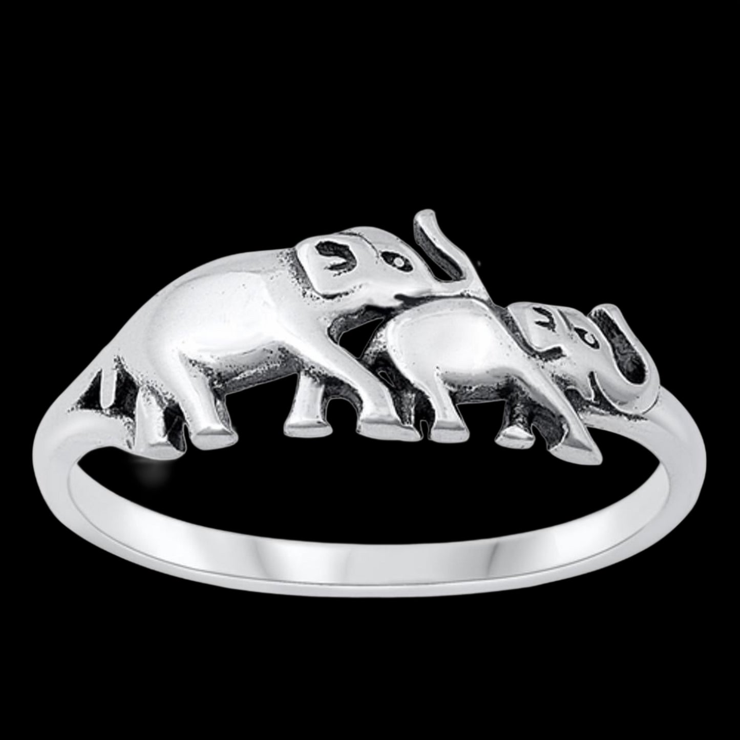 Mother and child elephant sterling silver ring