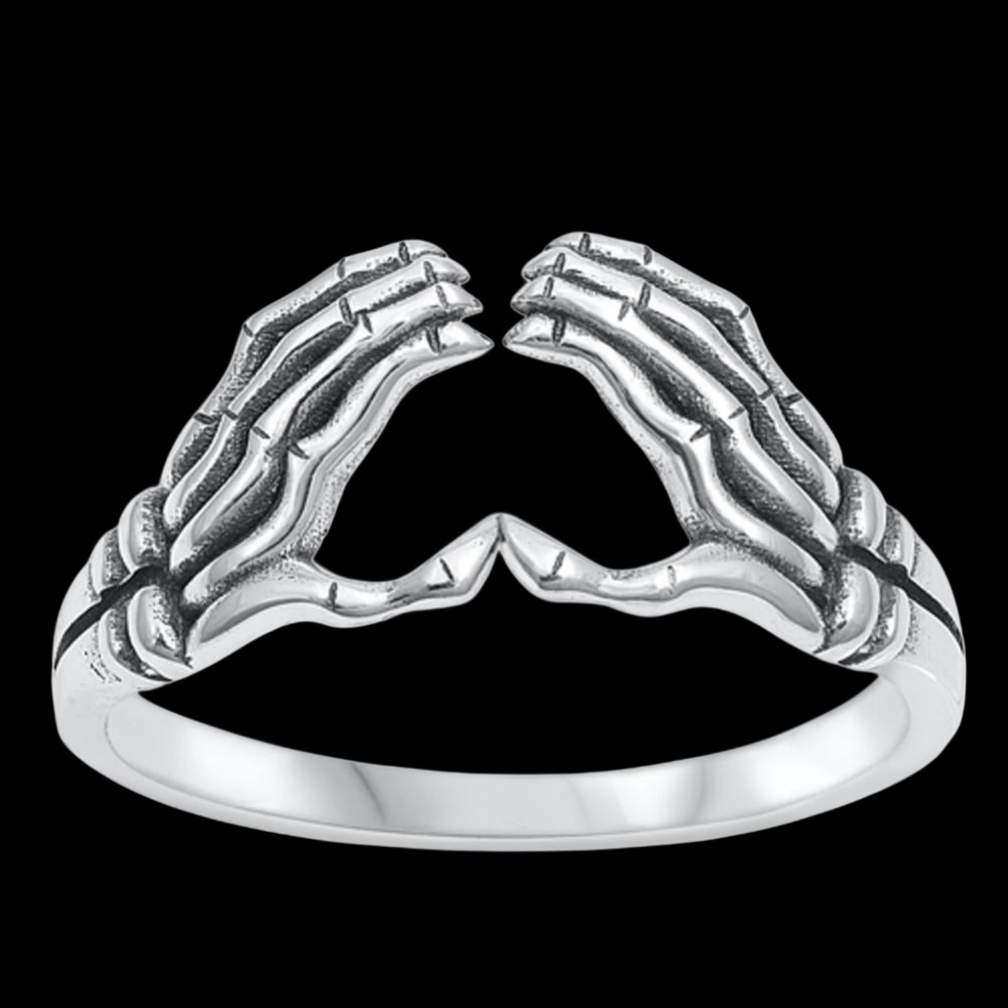 Skeleton Heart shape hand Sterling silver ring