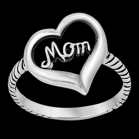 Mom Love Heart Sterling Silver Ring