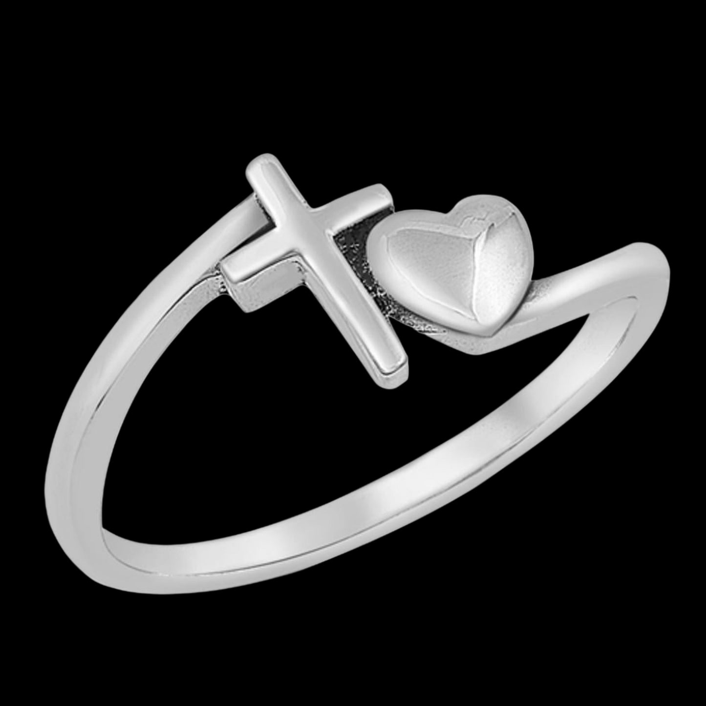 Cross Heart Christian Love Sterling Silver Ring