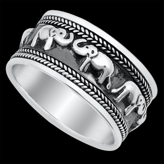 Thick Elephant Sterling Silver Band Ring