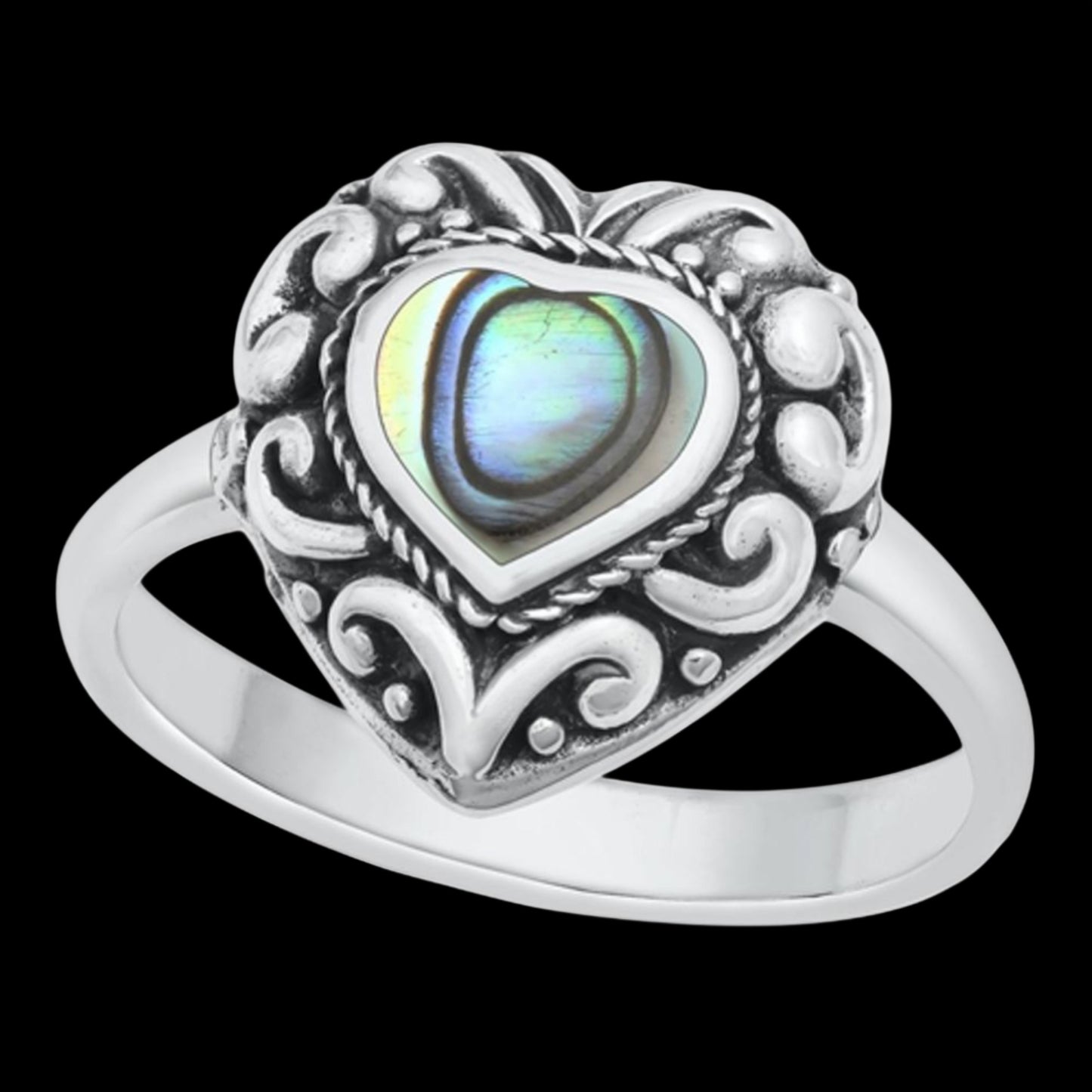 Abalone Heart Bali Sterling Silver Ring