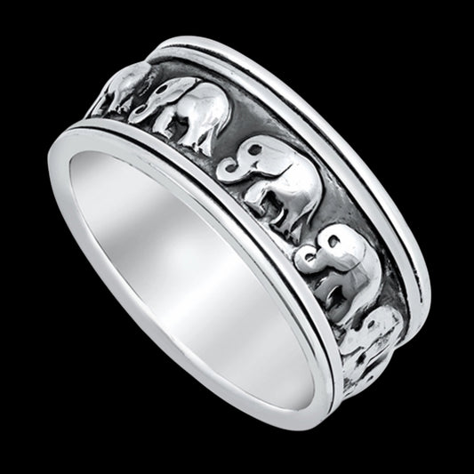 Classic Repeating Elephant Sterling Silver Band Ring