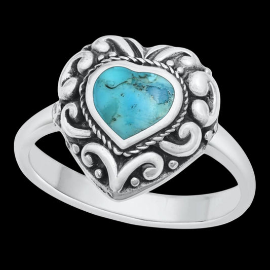 Turquoise Bali Heart Sterling Silver Ring