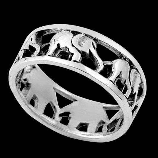 Elephant Animal Sterling Silver Band Ring