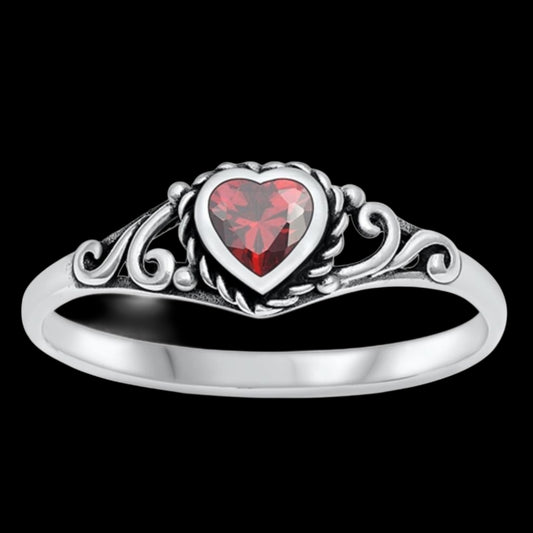 Heart Red CZ Sterling Silver .925 Ring